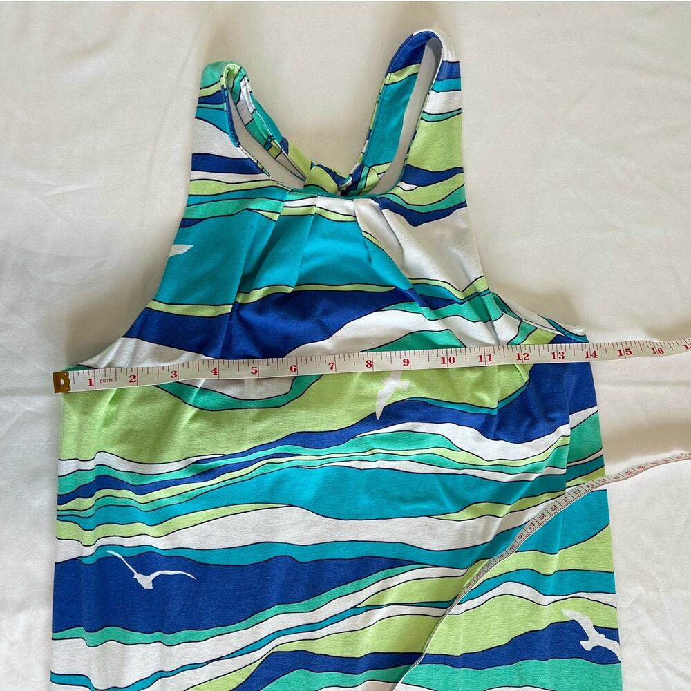 Tori Richard Honolulu Hawaii Wave Print Seagulls Blue Green Midi Dress Size XS - Picture 7 of 10